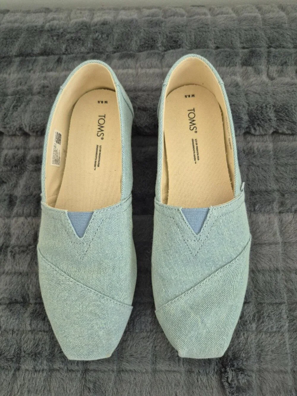 TOMS Light Blue Classic Slip‑On Shoes – Women’s Size 8.5 - Gently Worn Like New